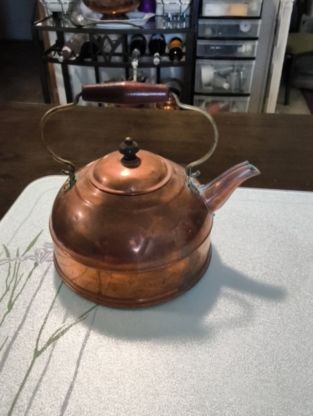 Vintage Copper Teakettle with Wooden Handle - Copper Finish